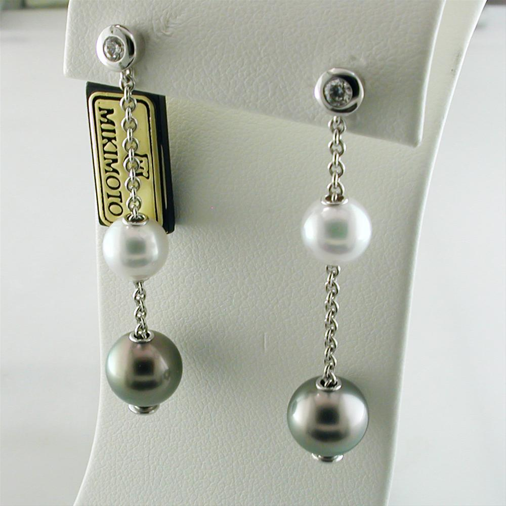 Mikimoto 8mm Akoya & 10mm Black South Sea Pearls in Motion Dangle Drop Earrings PEL 644 ABDW