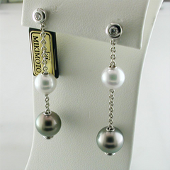 Mikimoto 8mm Akoya & 10mm Black South Sea Pearls in Motion Dangle Drop Earrings PEL 644 ABDW