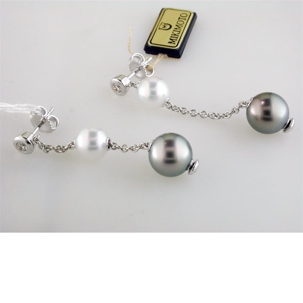 Mikimoto 8mm Akoya & 10mm Black South Sea Pearls in Motion Dangle Drop Earrings PEL 644 ABDW