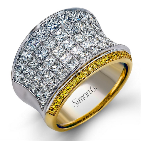 Simon G. Princess Diamond Wide Concave Right Hand Ring with Yellow Diamonds MR1720