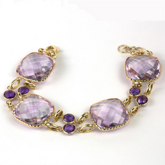 Amethyst Cushion Shape Double Row 14K Yellow Gold Bracelet