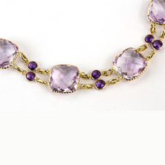 Amethyst Cushion Shape Double Row 14K Yellow Gold Bracelet
