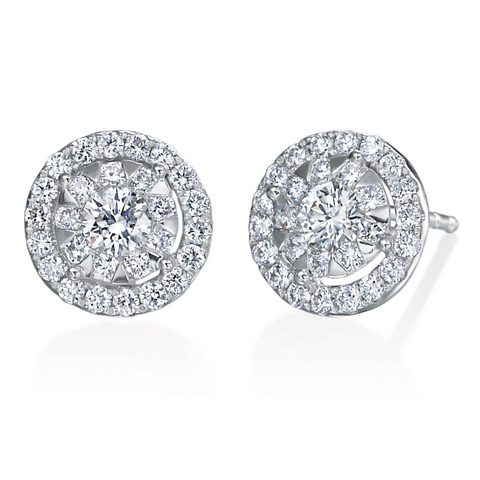 Memoire Diamond Bouquets 18K White Gold Diamond Stud Halo Earrings
