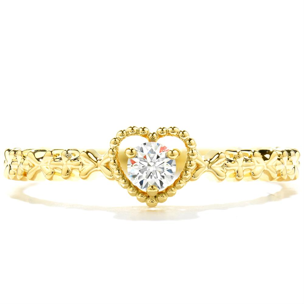 Hearts on Fire Petite Beaded Diamond Heart Stackable Ring Yellow Gold