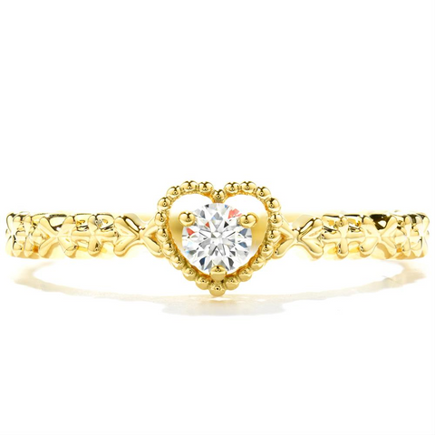 Hearts on Fire Petite Beaded Diamond Heart Stackable Ring Yellow Gold