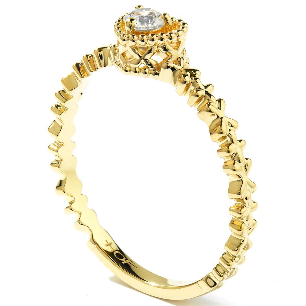 Hearts on Fire Petite Beaded Diamond Heart Stackable Ring Yellow Gold