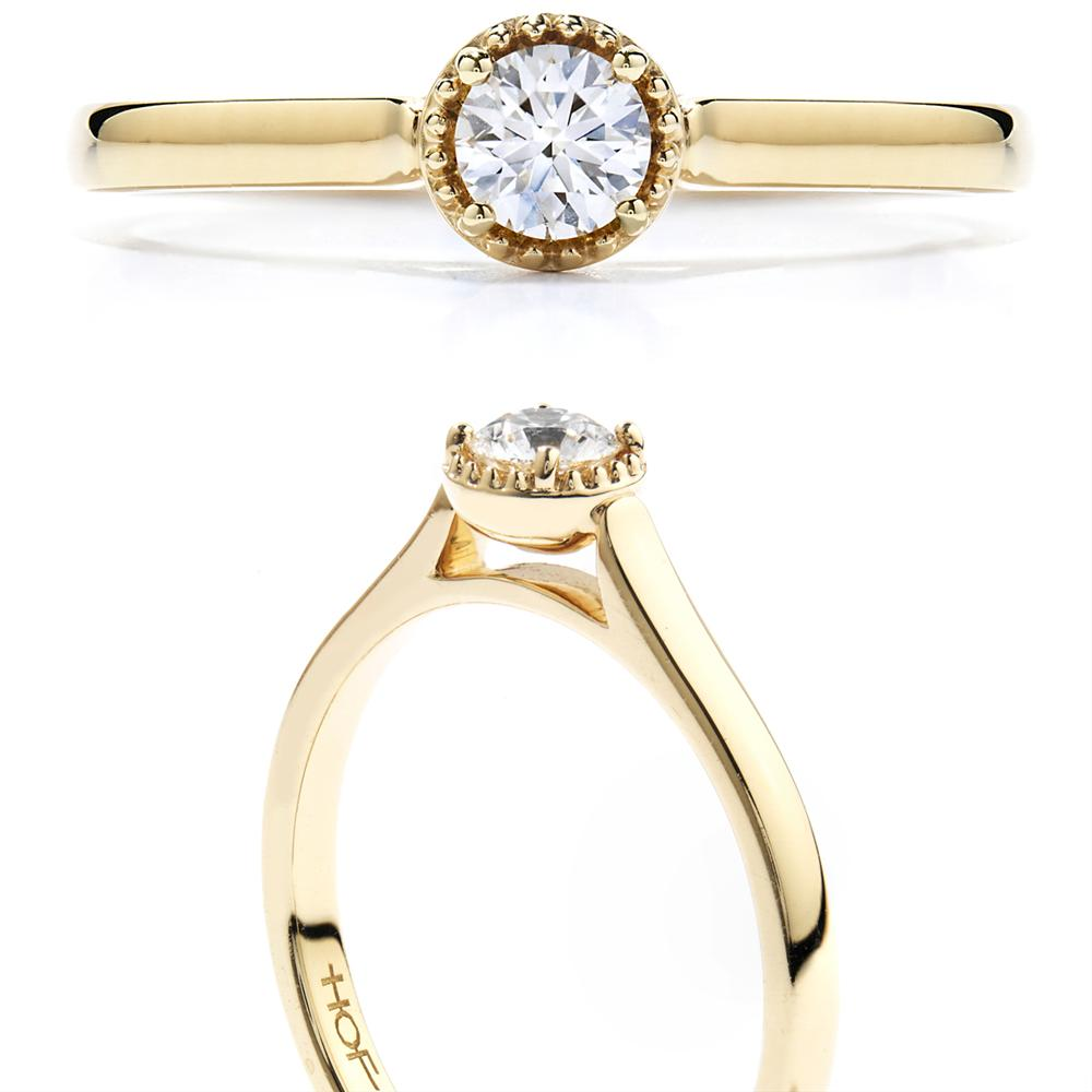 Hearts on Fire Diamond Bar Beaded Gallery 18K Yellow Gold Ring