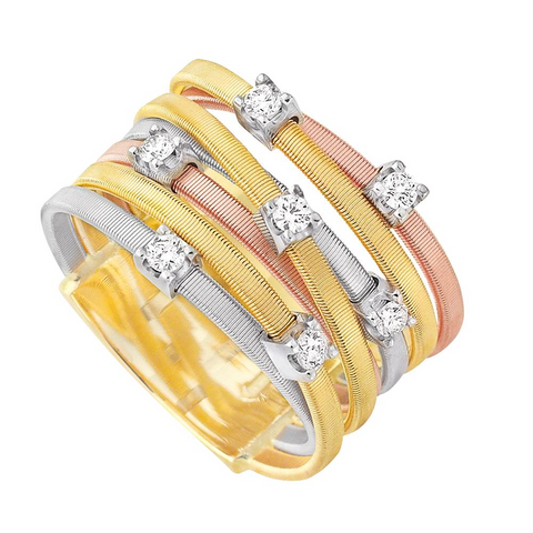Marco Bicego Goa Seven Row Tri-color Gold Diamond Ring