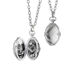 Monica Rich Kosann Sterling Silver Rock Crystal Locket Pendant with White Sapphire on 30" Chain
