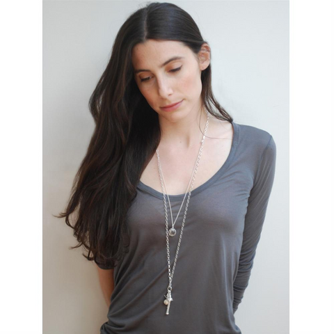 Monica Rich Kosann Sterling Silver Tassel, Ball, and Toggle Necklace with White Sapphires