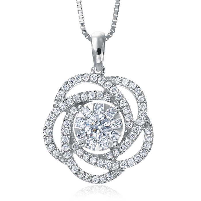 Memoire Bouquets Diamond Flower Pendant Necklace 18K White Gold MBQ02P