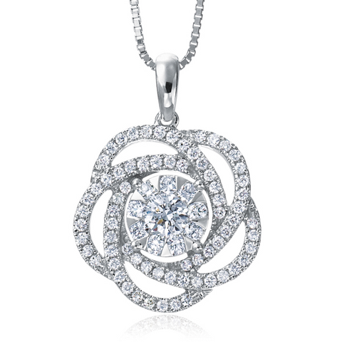 Memoire Bouquets Diamond Flower Pendant Necklace 18K White Gold MBQ02P