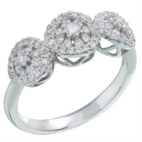 Memoire Three Stone Diamond Glitter Engagement Ring White Gold