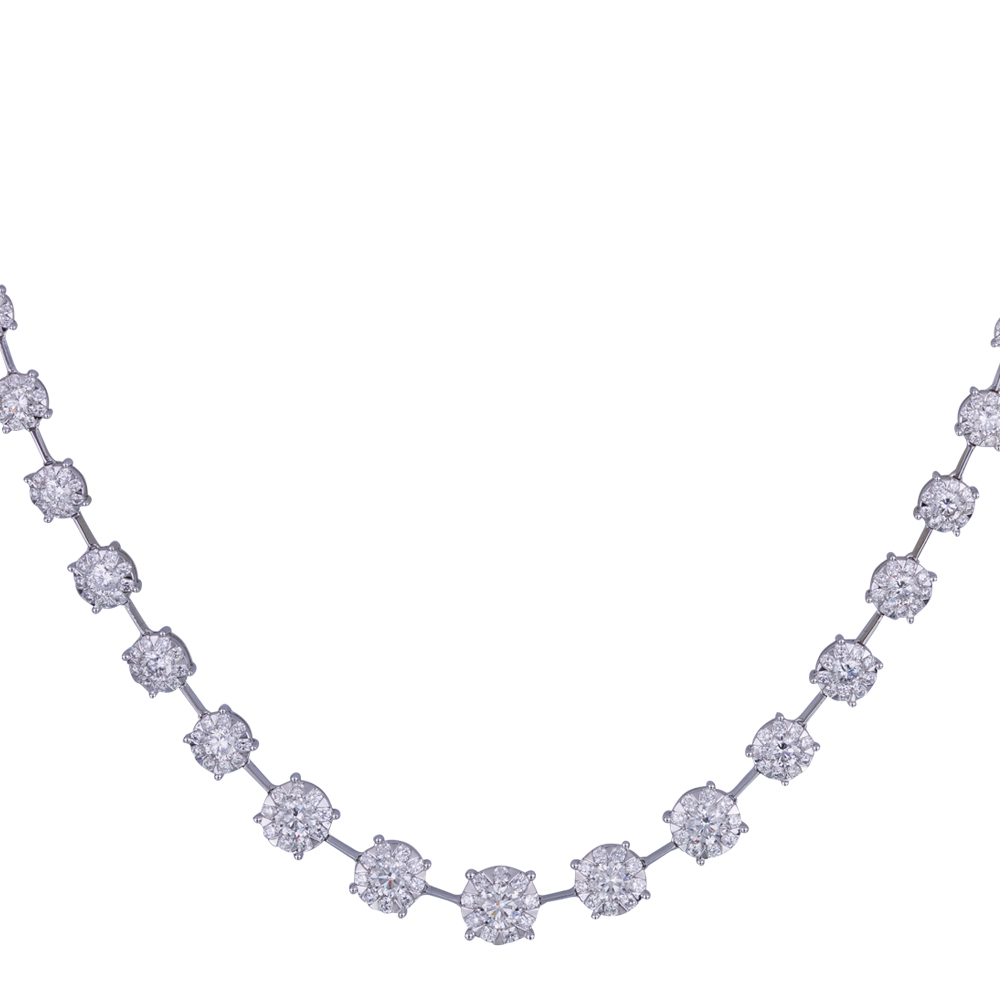 Memoire Diamond Bouquet Tennis Necklace 18K White Gold