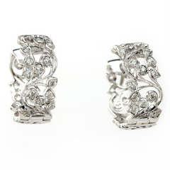 Diamond Flower Huggy Hoop Earrings 18K White Gold 1/2 Carat