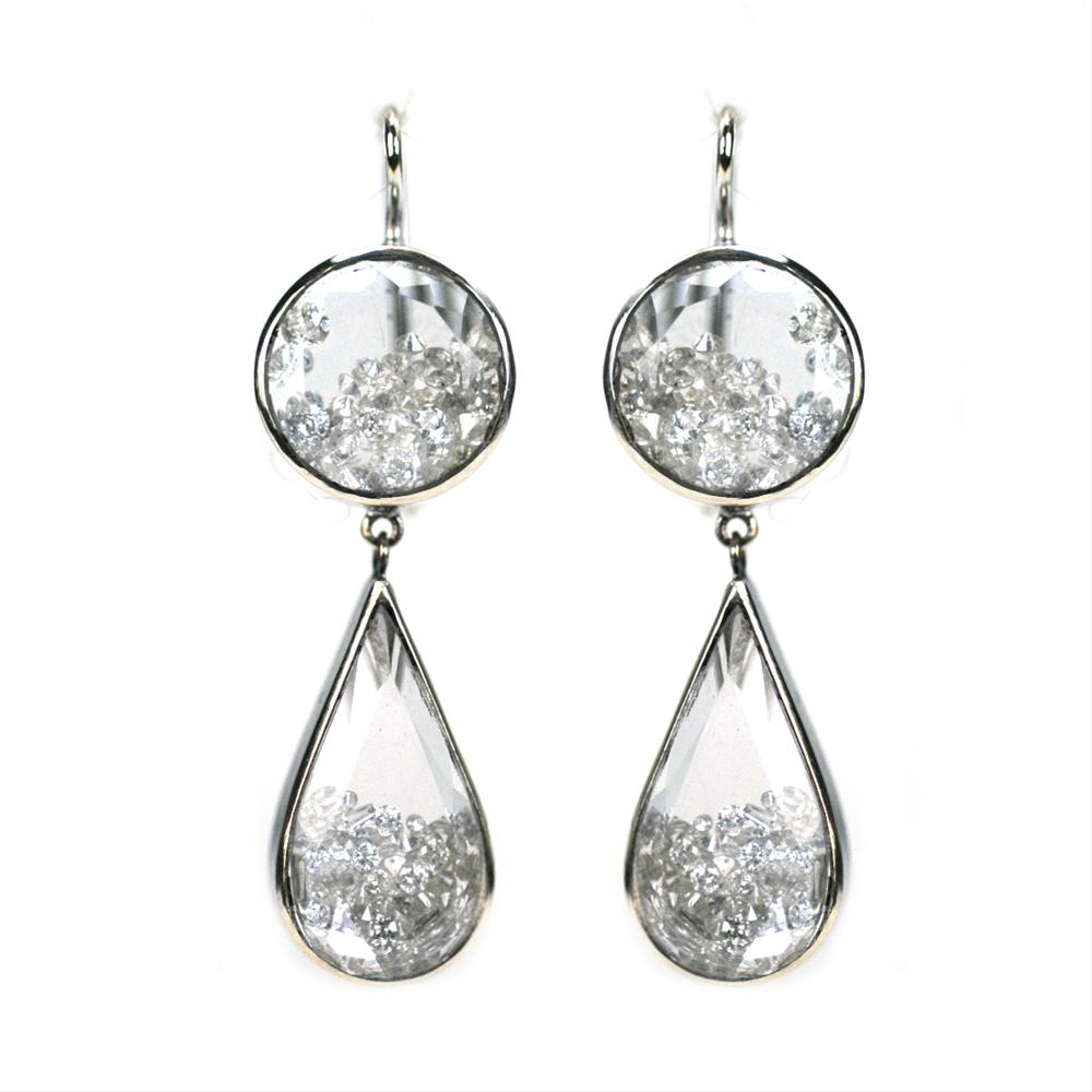 Moritz Glik Floating Diamond Pear Shape Dangle White Gold Earrings