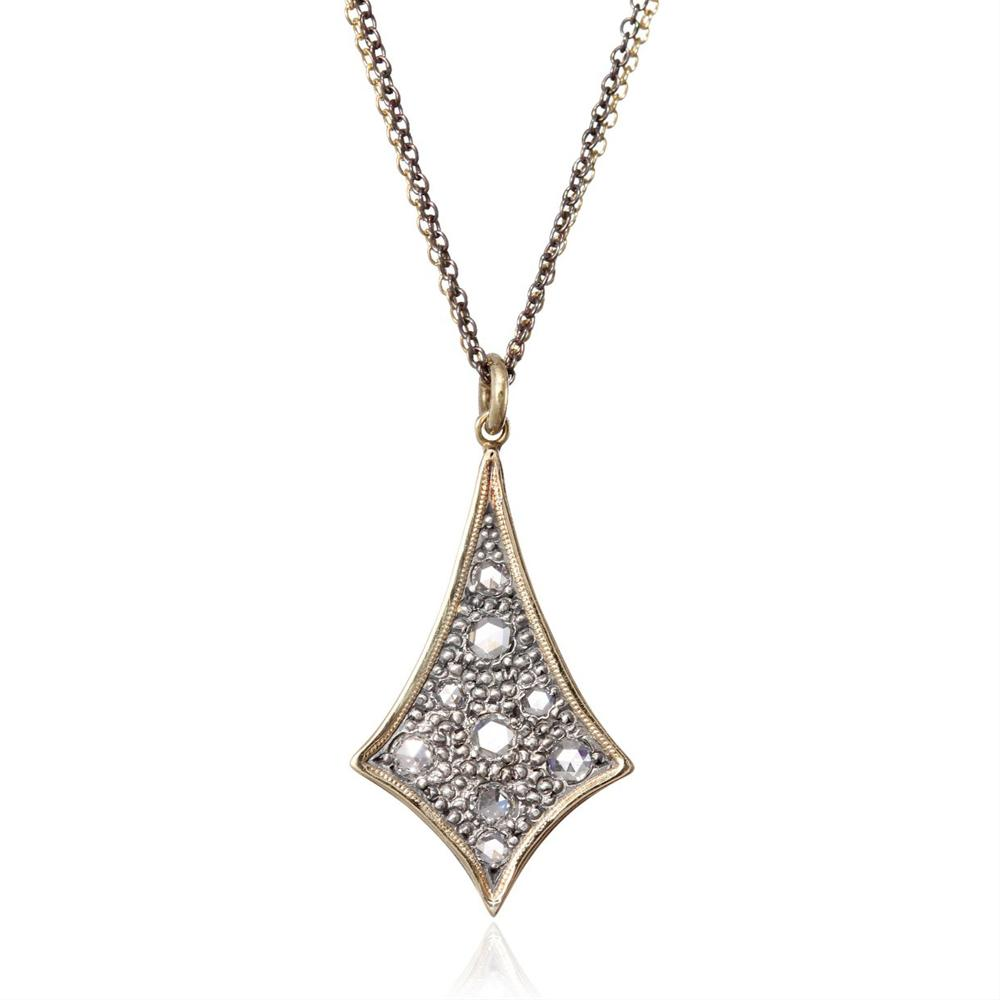 Moritz Glik New Wave 18K Gold and Oxidized Silver Rose Cut Diamond Freeform Pendant Necklace