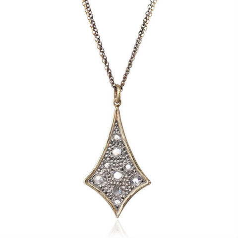 Moritz Glik New Wave 18K Gold and Oxidized Silver Rose Cut Diamond Freeform Pendant Necklace