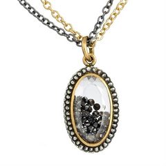Moritz Glik Floating Black Diamond Necklace Pendant in Gold Blackened Silver