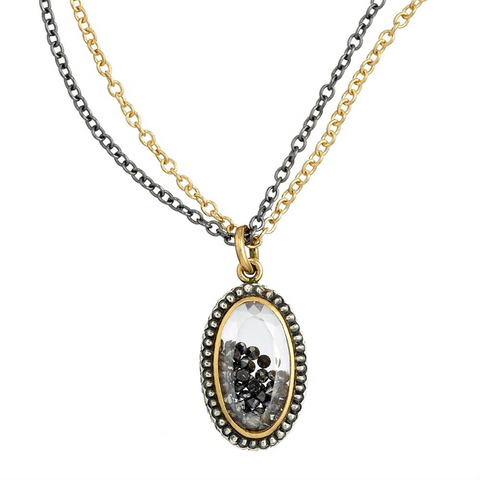 Moritz Glik Floating Black Diamond Necklace Pendant in Gold Blackened Silver