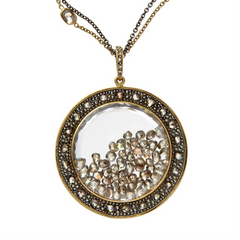 Moritz Glik Champagne Rose Cut Floating Diamond X Large Round Pendant Medallion Necklace