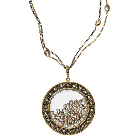 Moritz Glik Champagne Rose Cut Floating Diamond X Large Round Pendant Medallion Necklace