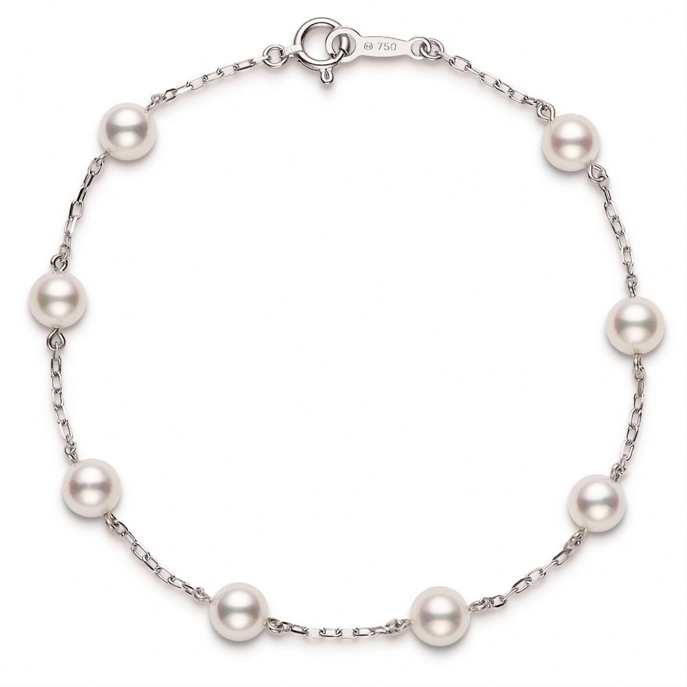 Mikimoto Akoya White 5mm Pearl Station Bracelet 7" 18K White Gold