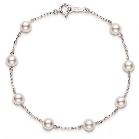 Mikimoto Akoya White 5mm Pearl Station Bracelet 7" 18K White Gold