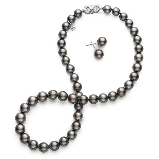 Mikimoto Black South Sea Pearl Necklace Strand & Stud Earring Set Special Edition