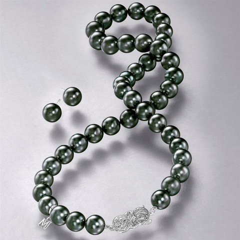 Mikimoto Black South Sea Pearl Necklace Strand & Stud Earring Set Special Edition