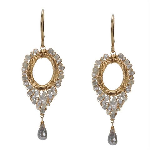 Dana Kellin Grey Diamond, Labradorite & Pearl Dangle Yellow Gold Earrings