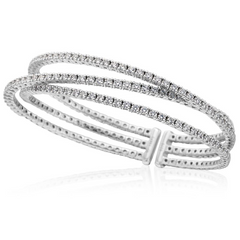 18K White Gold Triple Row Diamond Cuff Bracelet 3.15 Carats