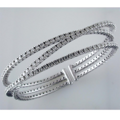 18K White Gold Triple Row Diamond Cuff Bracelet 3.15 Carats