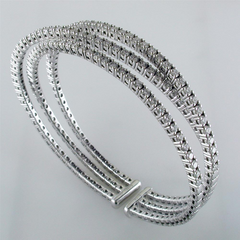 18K White Gold Triple Row Diamond Cuff Bracelet 3.15 Carats