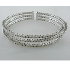 18K White Gold Triple Row Diamond Cuff Bracelet 3.15 Carats