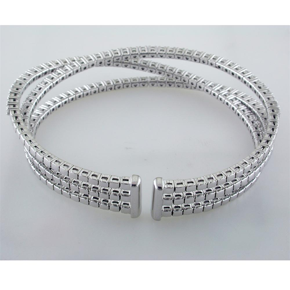 18K White Gold Triple Row Diamond Cuff Bracelet 3.15 Carats