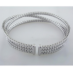 18K White Gold Triple Row Diamond Cuff Bracelet 3.15 Carats