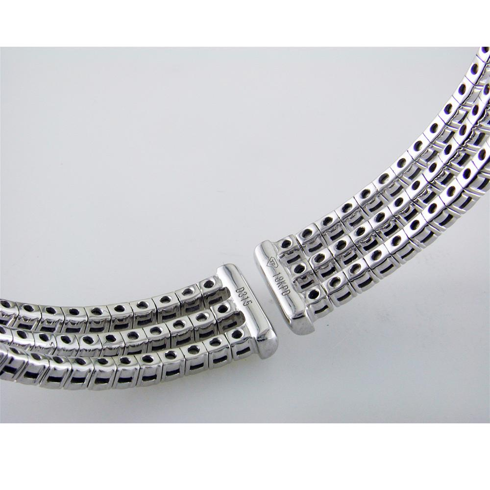 18K White Gold Triple Row Diamond Cuff Bracelet 3.15 Carats
