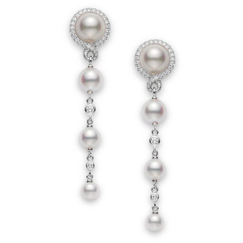 Mikimoto Petite Soleil Akoya Pearl & Diamond Drop Dangle Earrings