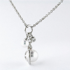 Mikimoto Petite Soleil Diamond & Pearl Necklace Triple Drop Pendant