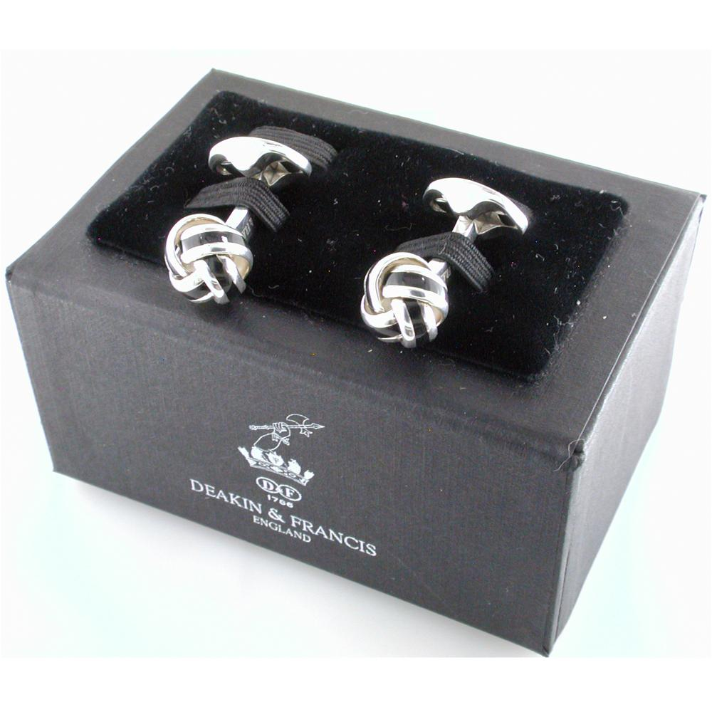 Deakin & Francis Black Enamel Sterling Silver Knot Cufflinks C0595S22