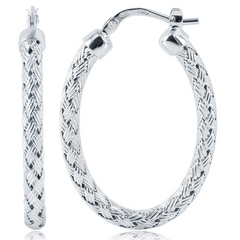 Charles Garnier 35mm Sterling Silver Milan Oval Mesh Hoop Earrings