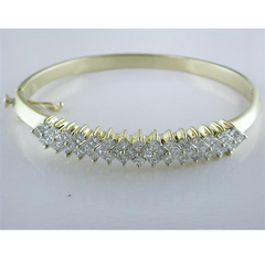 Estate Vintage 14K Yellow Gold Princess Diamond Bangle Bracelet 5 carats