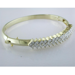 Estate Vintage 14K Yellow Gold Princess Diamond Bangle Bracelet 5 carats