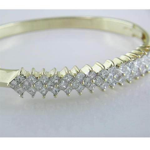 Estate Vintage 14K Yellow Gold Princess Diamond Bangle Bracelet 5 carats