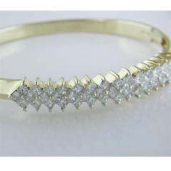 Estate Vintage 14K Yellow Gold Princess Diamond Bangle Bracelet 5 carats