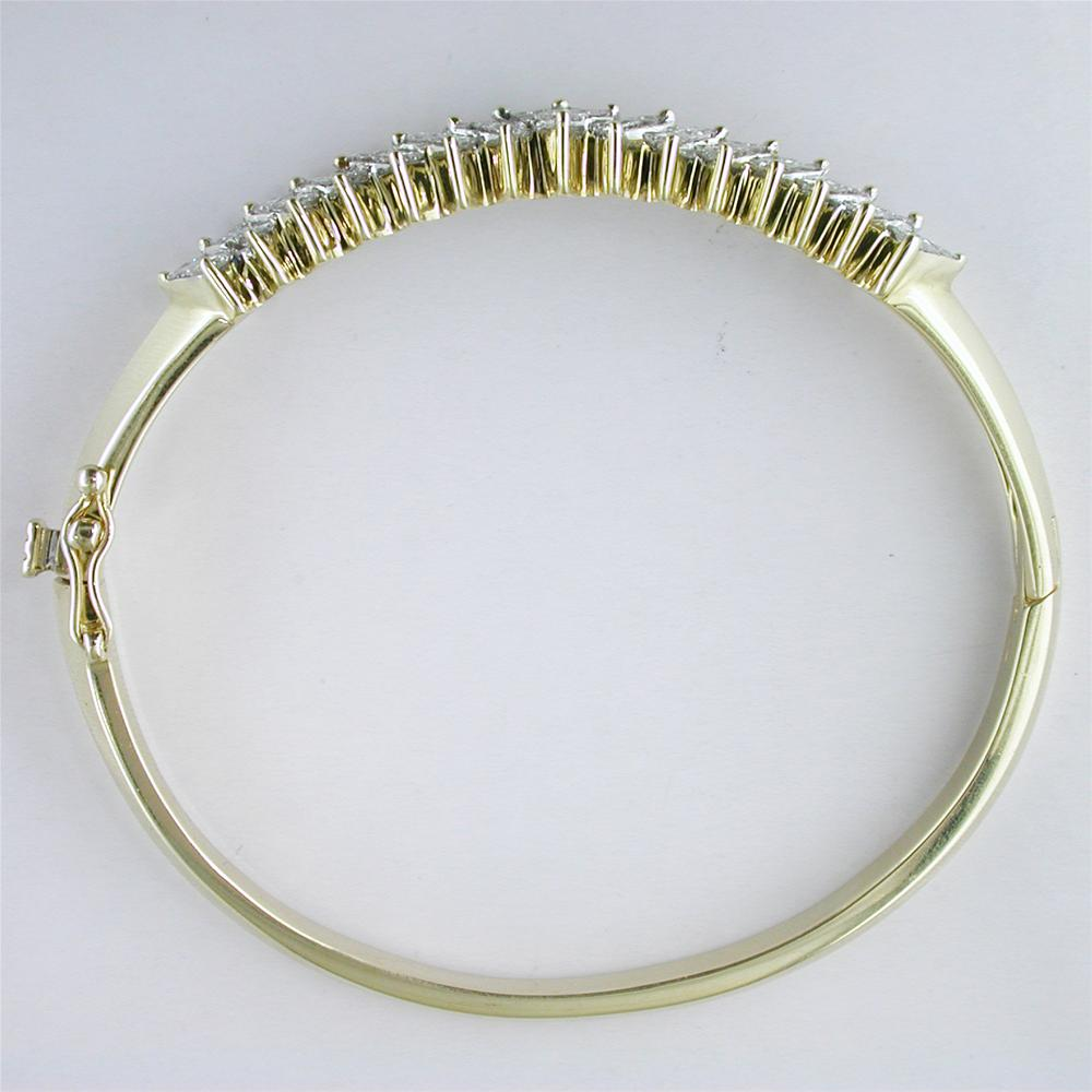 Estate Vintage 14K Yellow Gold Princess Diamond Bangle Bracelet 5 Carats