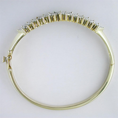 Estate Vintage 14K Yellow Gold Princess Diamond Bangle Bracelet 5 Carats