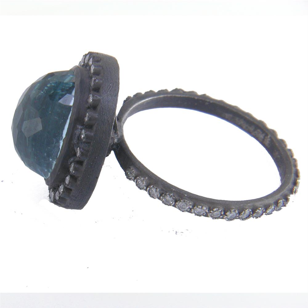 Armenta Labradorite Oval Old World Oxidized Silver Diamond Ring
