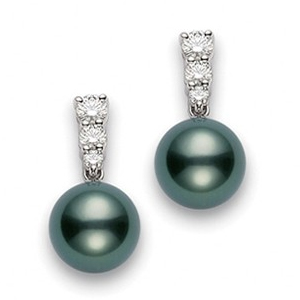 Mikimoto Morning Dew  Black South Sea Pearl & Diamond Earrings